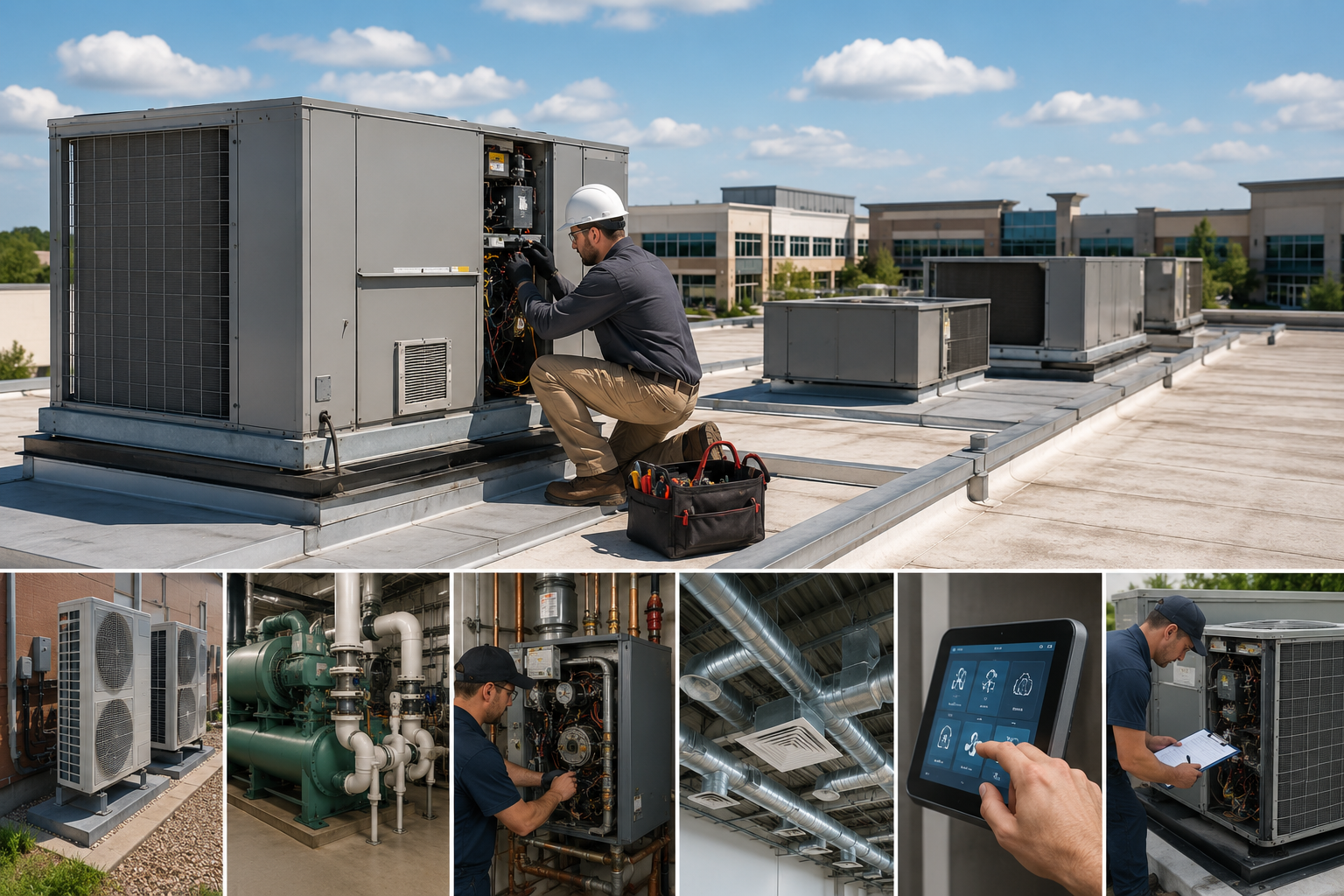 Commercial HVAC rooftop unit on North Port business