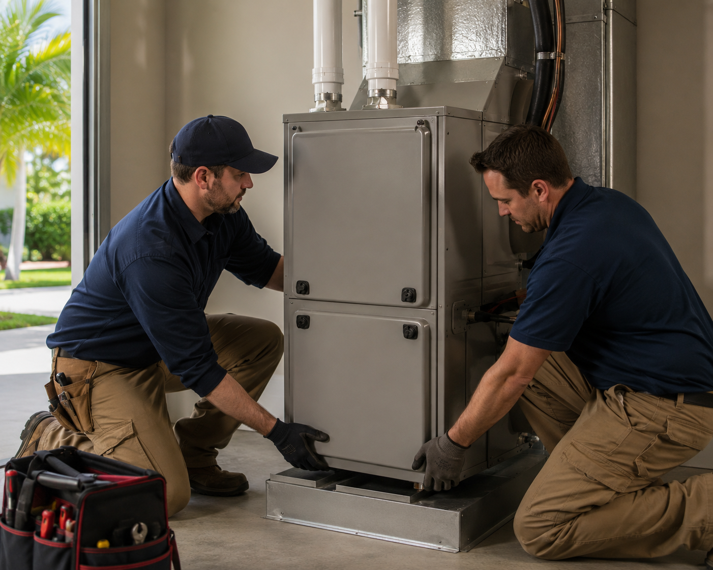HVAC maintenance technician tuning heating system